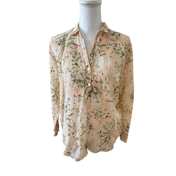 J Jill Floral Print Button Down Shirt Peach S - Picture 1 of 6